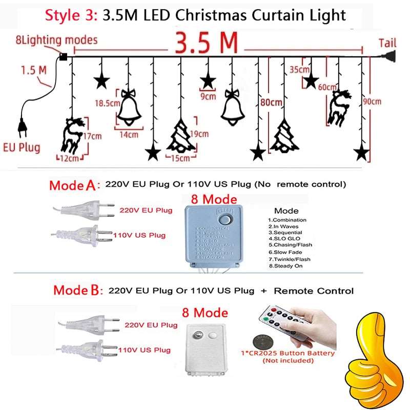 Christmas Decor String Garland Curtain Light