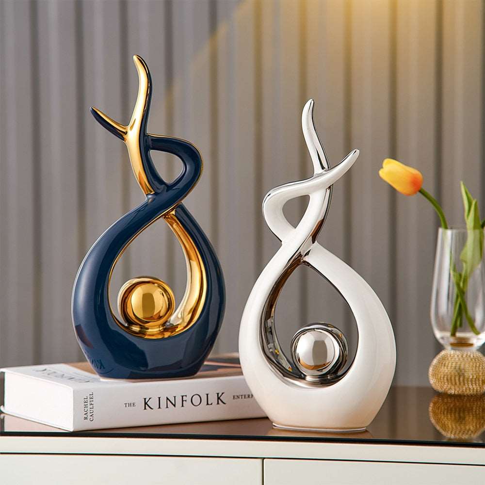 Abstract Ceramic Sculpture Golden Statue Modern Home Decoration