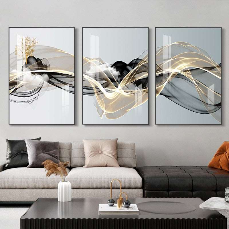 3 Pieces Nordic Luxury Ribbon Abstract Landscape Wall Art