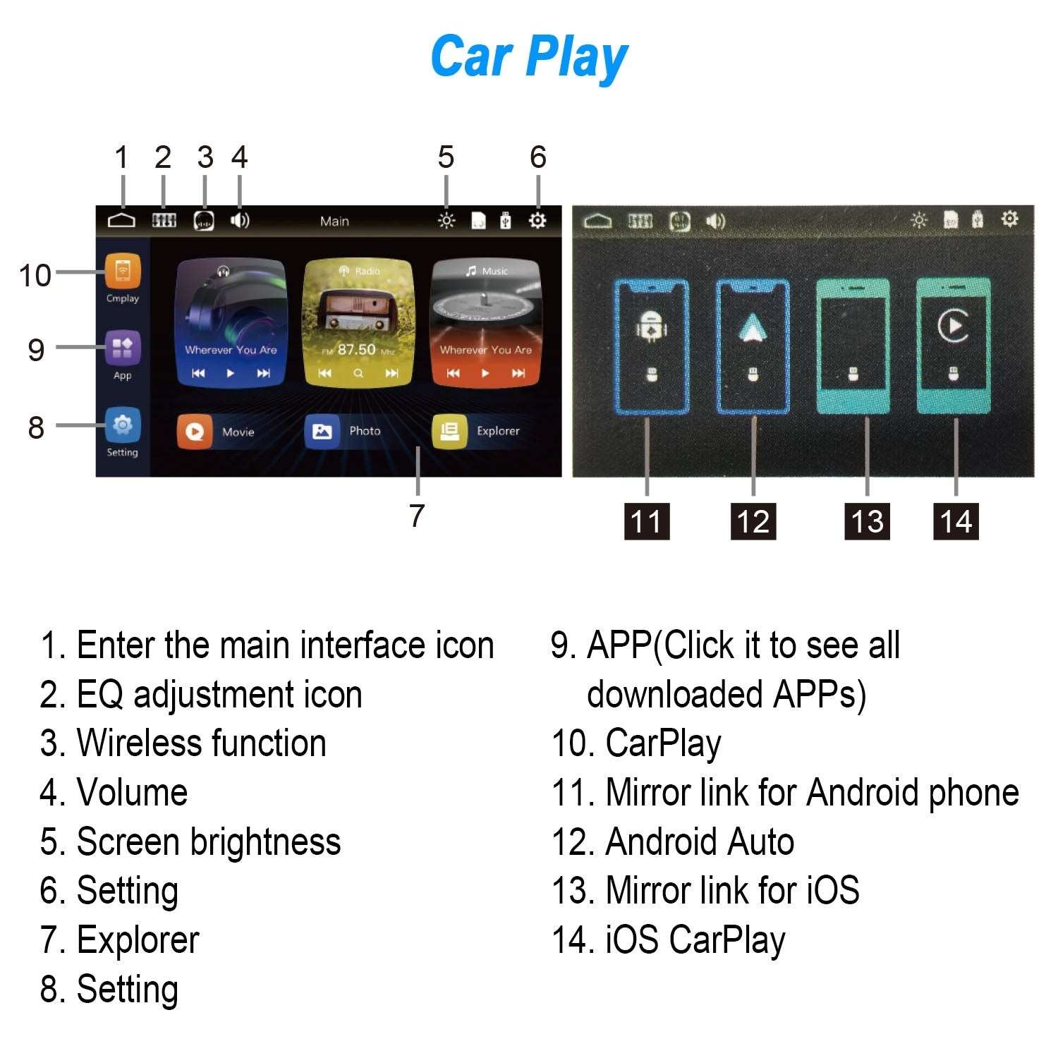 9in Car MP5 Stereo Player Touch Screen 1080P Wireless Car Radio FM USB AUX Back up Camera Mirror Link Remote Control