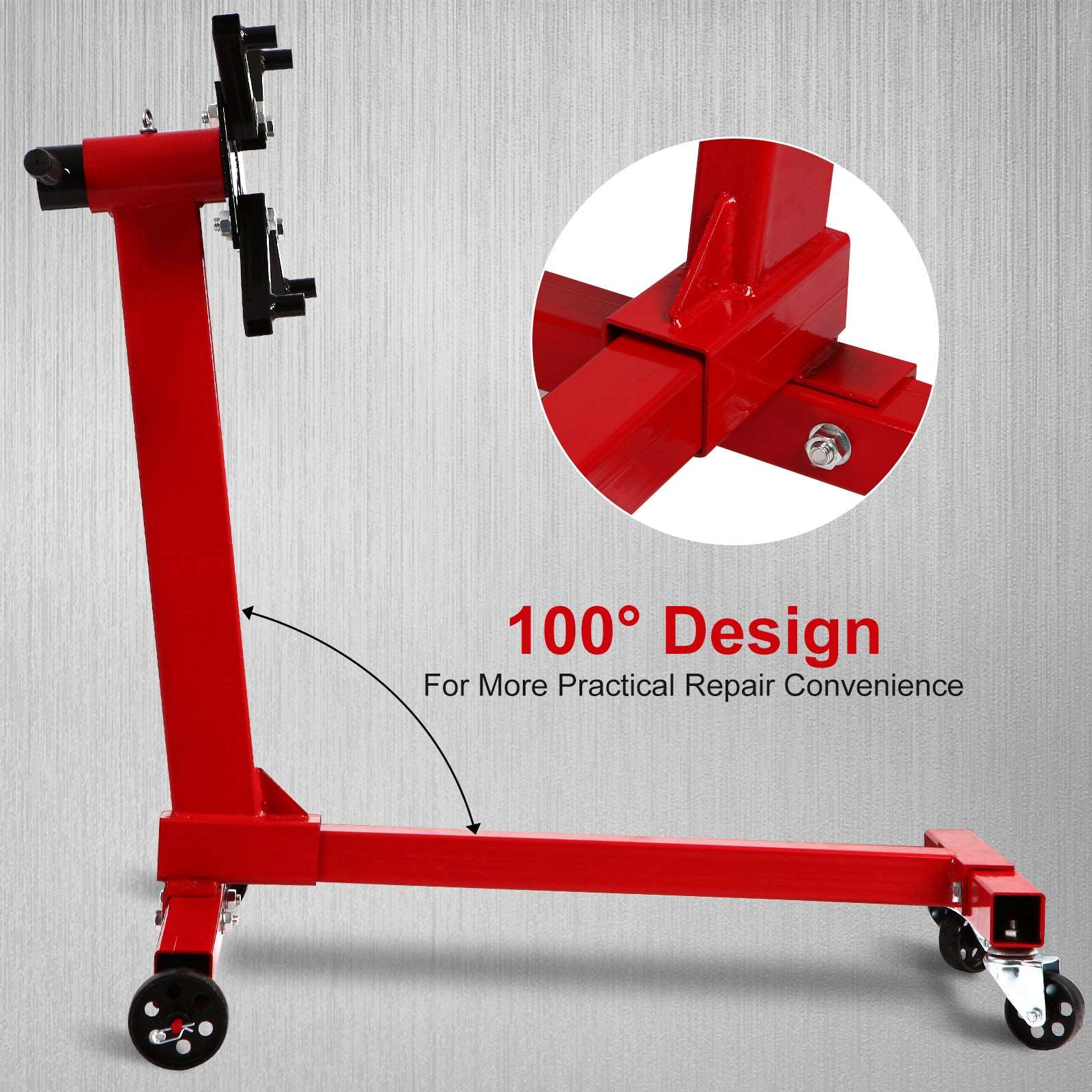 Auto Repair Rebuild Steel Engine Stand Folding Motor Hoist Dolly Mover Jack with 360 Degree Rotating Head, 1000 LB Capacity, Red