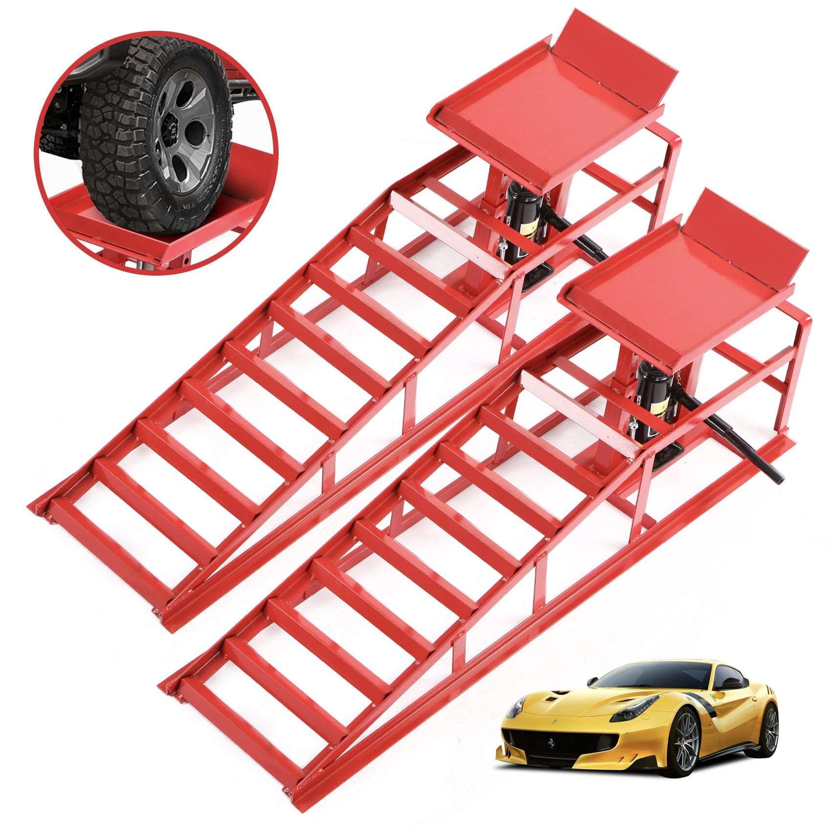 2PCS Auto Car Truck Service Ramps Lifts, 10000lbs Heavy Duty Hydraulic Car Ramps Lift for Car Repair