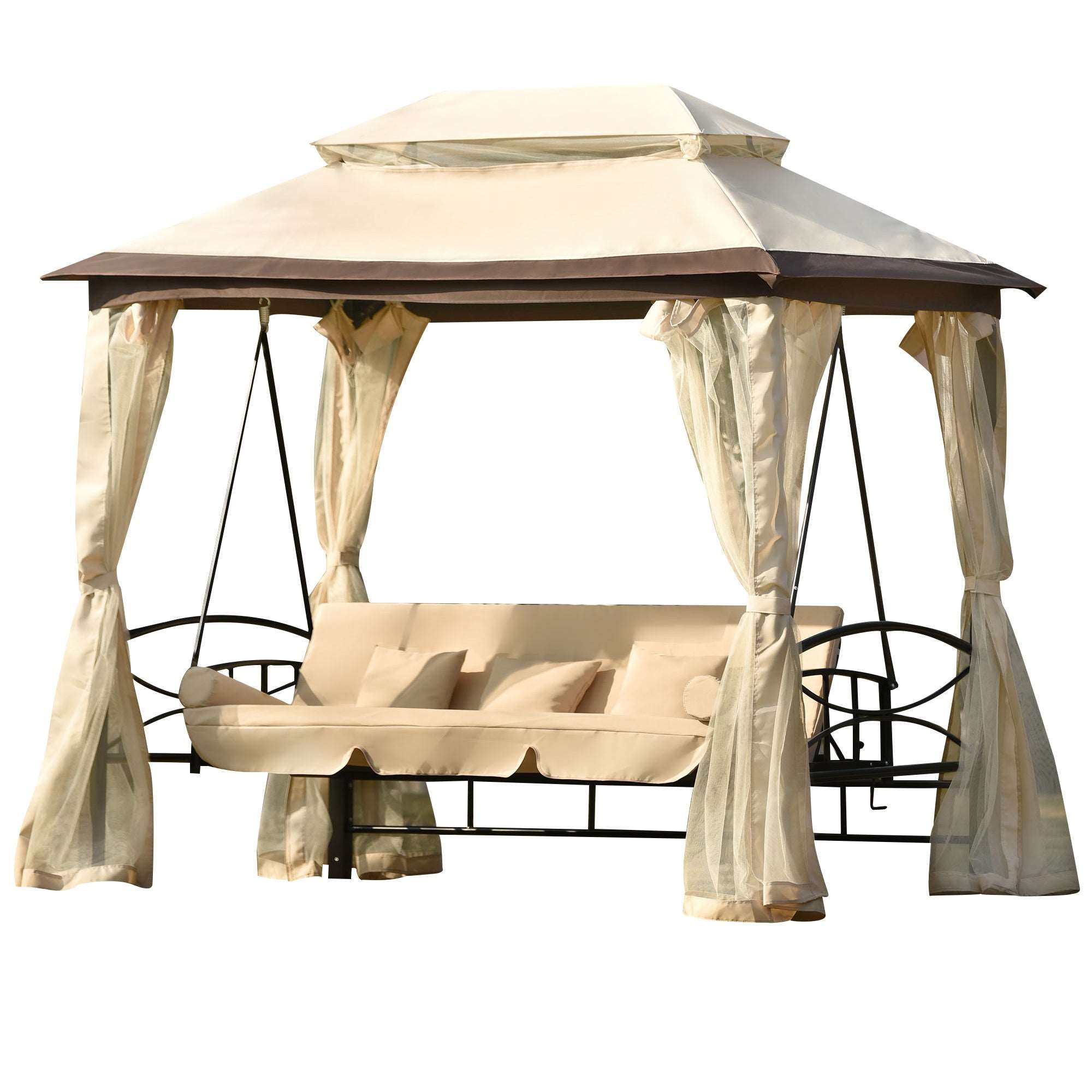 8.9 Ft. W x 5.9 Ft. D Outdoor Gazebo with Convertible Swing Bench;  Double Roof Soft Canopy Garden Backyard Gazebo with Mosquito Netting Suitable for Lawn;  Garden;  Backyard