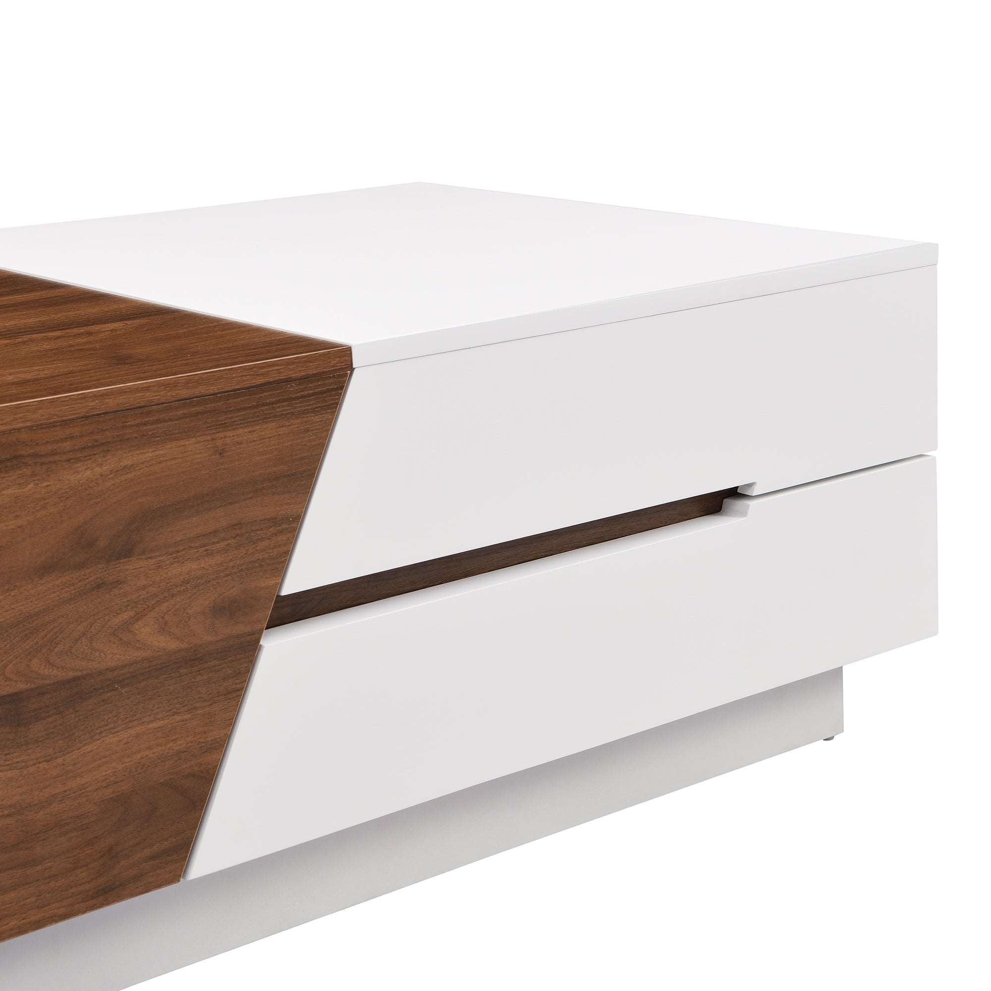 Modern Extendable Sliding Top Coffee Table with Storage in White&Walnut