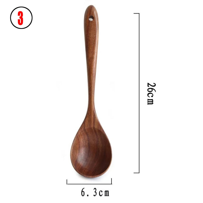 7pcs/set Teak Natural Wood Tableware Spoon