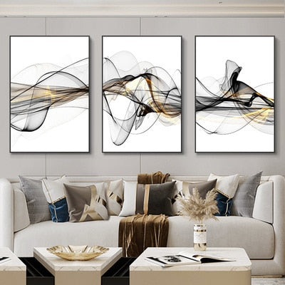 3 Pieces Nordic Luxury Ribbon Abstract Landscape Wall Art