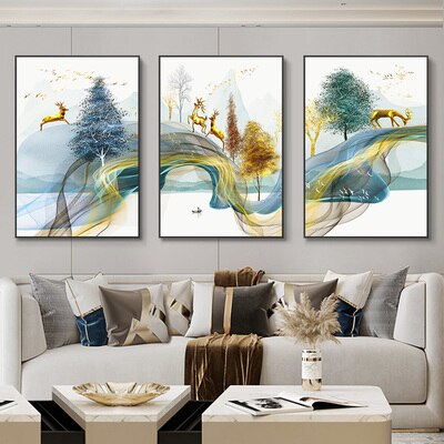 3 Pieces Nordic Luxury Ribbon Abstract Landscape Wall Art