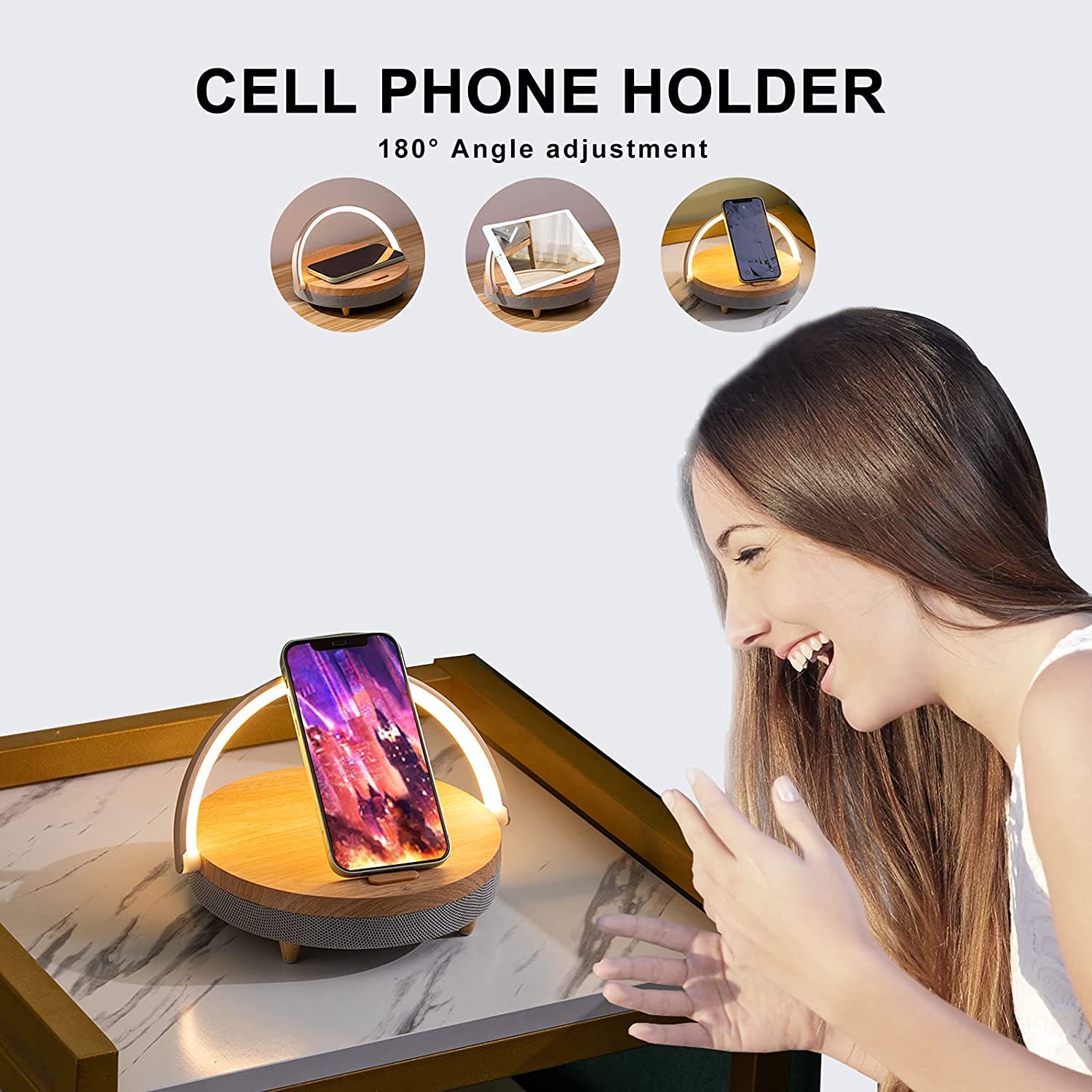 Wireless Charger Bluetooth Speaker for IPhone 13 14 Wooden Table Lamp High Power Charging Lamp Speaker Bluetoot Dropshipping