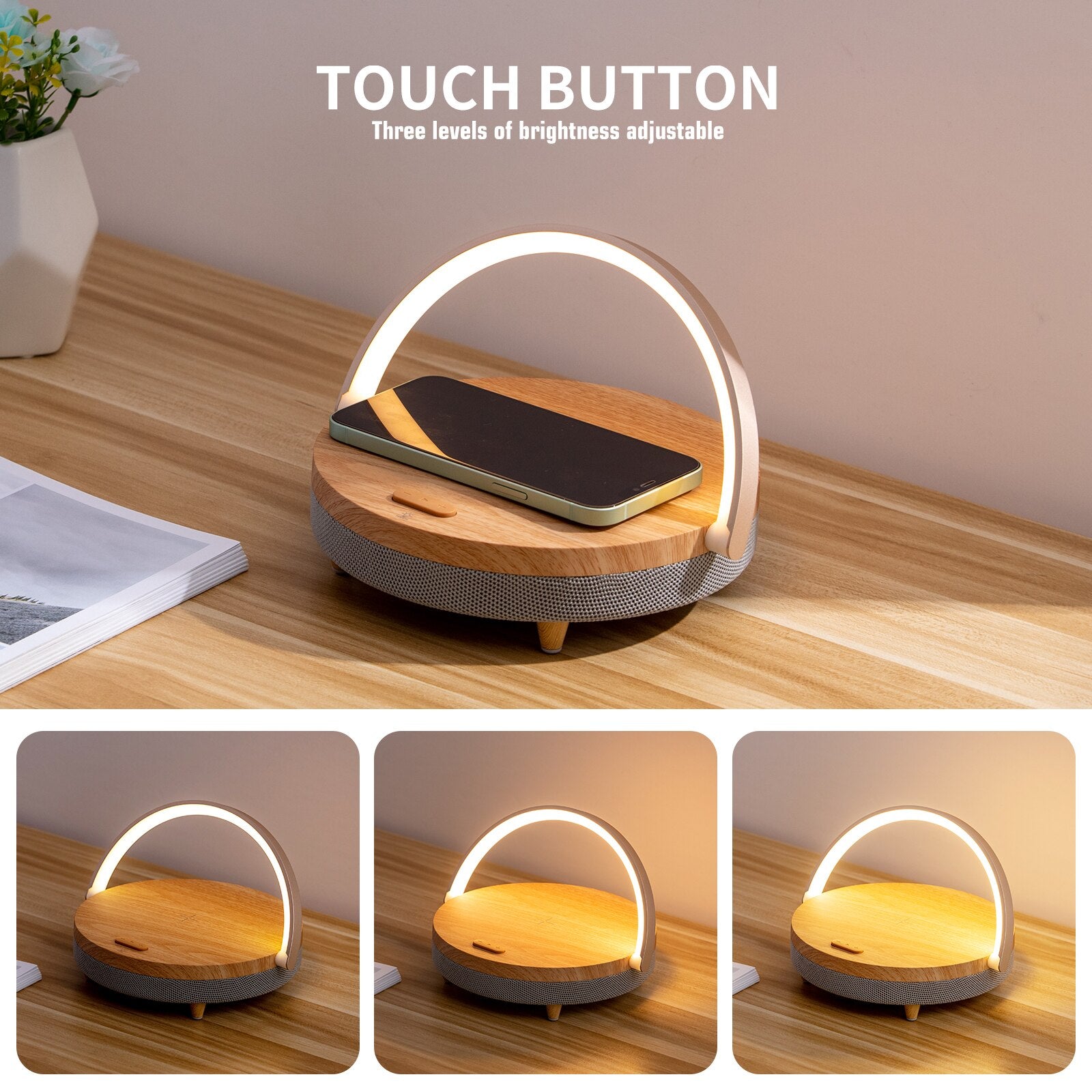 Wireless Charger Bluetooth Speaker for IPhone 13 14 Wooden Table Lamp High Power Charging Lamp Speaker Bluetoot Dropshipping