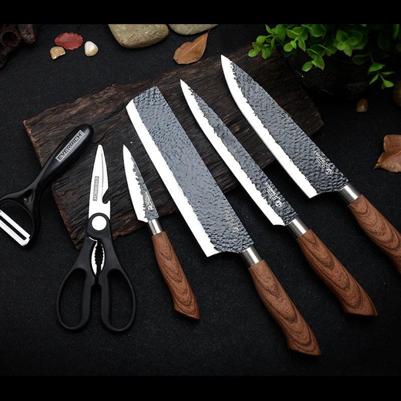 Stainless Steel Kitchen Knives Set Tools Forged Kitchen Knife Scissors Ceramic Peeler Chef Slicer Nakiri Paring Knife Gift Case