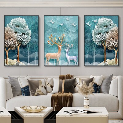 3 Pieces Nordic Luxury Ribbon Abstract Landscape Wall Art