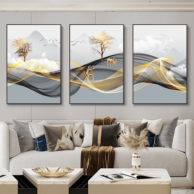 3 Pieces Nordic Luxury Ribbon Abstract Landscape Wall Art