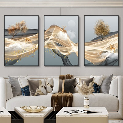 3 Pieces Nordic Luxury Ribbon Abstract Landscape Wall Art