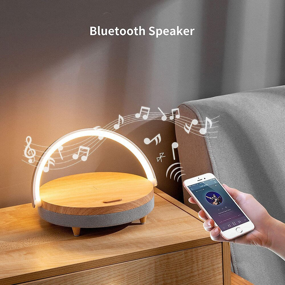 Wireless Charger Bluetooth Speaker for IPhone 13 14 Wooden Table Lamp High Power Charging Lamp Speaker Bluetoot Dropshipping