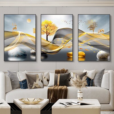 3 Pieces Nordic Luxury Ribbon Abstract Landscape Wall Art