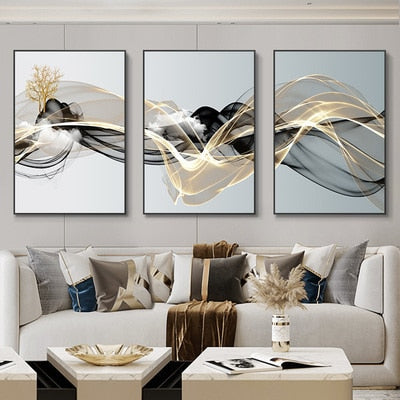 3 Pieces Nordic Luxury Ribbon Abstract Landscape Wall Art