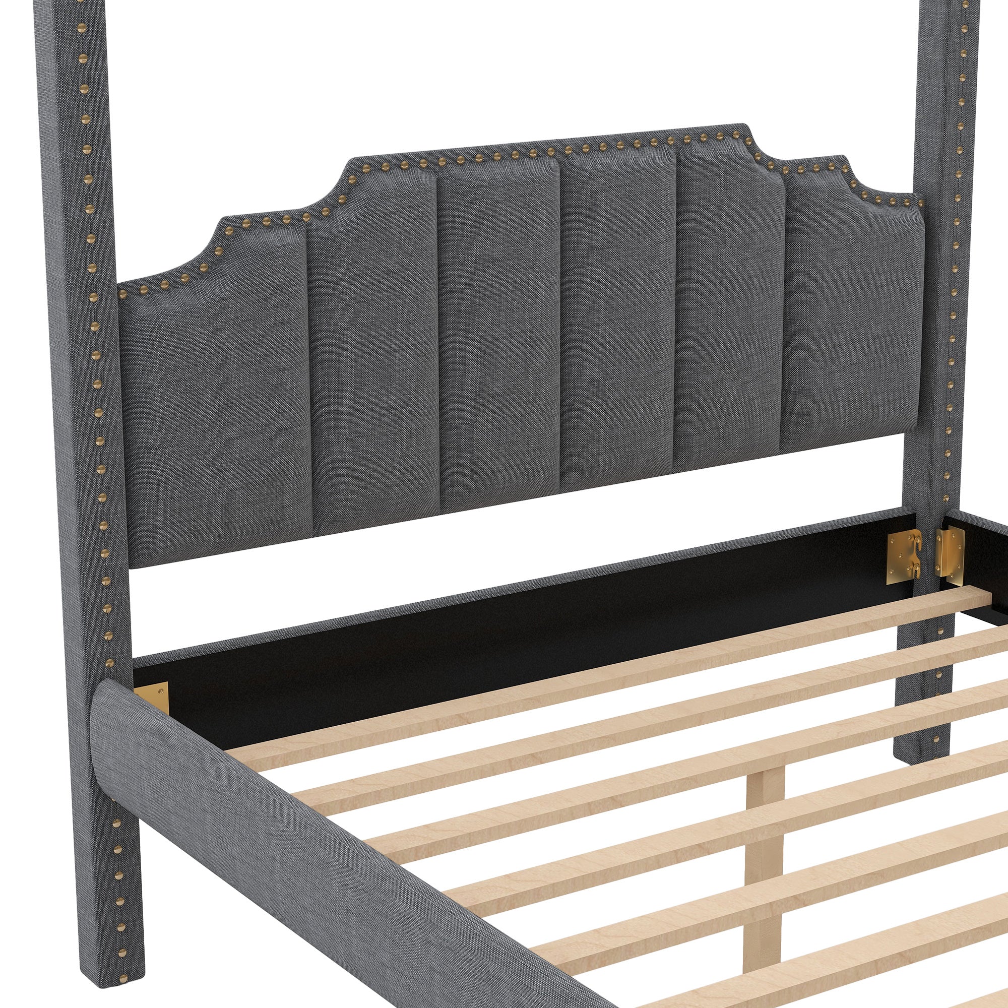 Queen Size Upholstery Canopy Platform Bed with Headboard,Support Legs