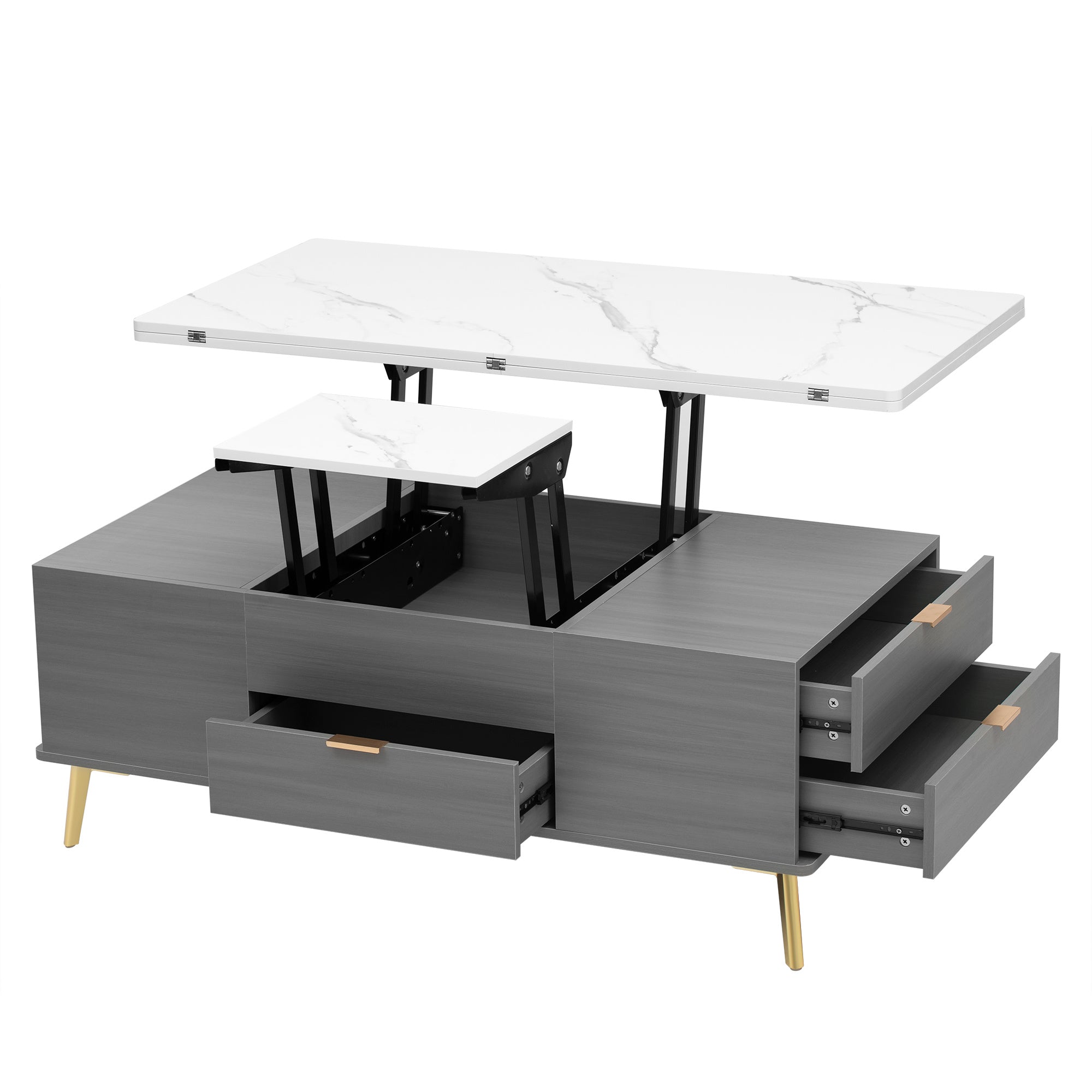 Modern Lift Top Coffee Table Multi Functional Table with Drawers in Gray & White