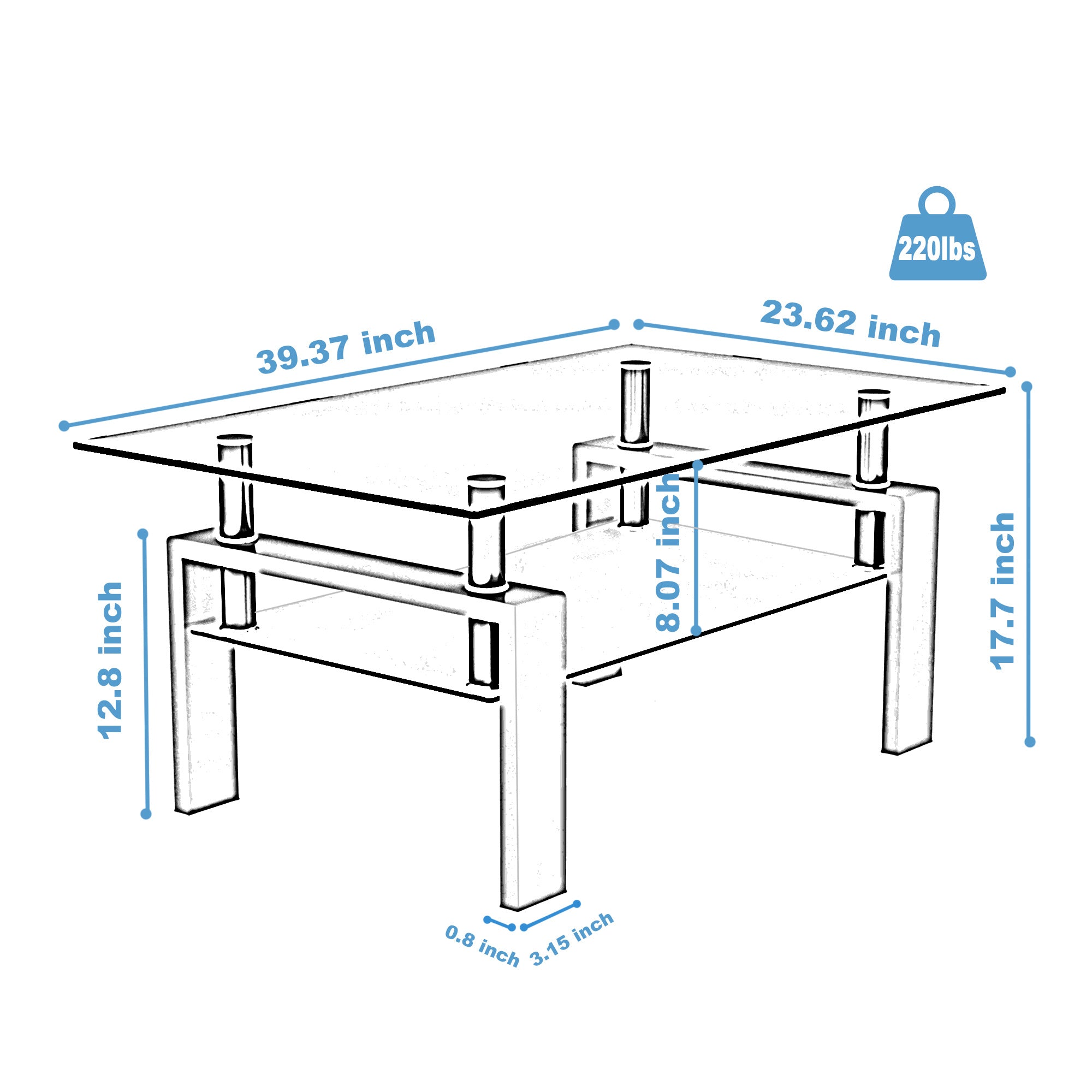 White Coffee Table, Clear Coffee Table,Modern Side Center Tables for Living Room, Living Room Furniture