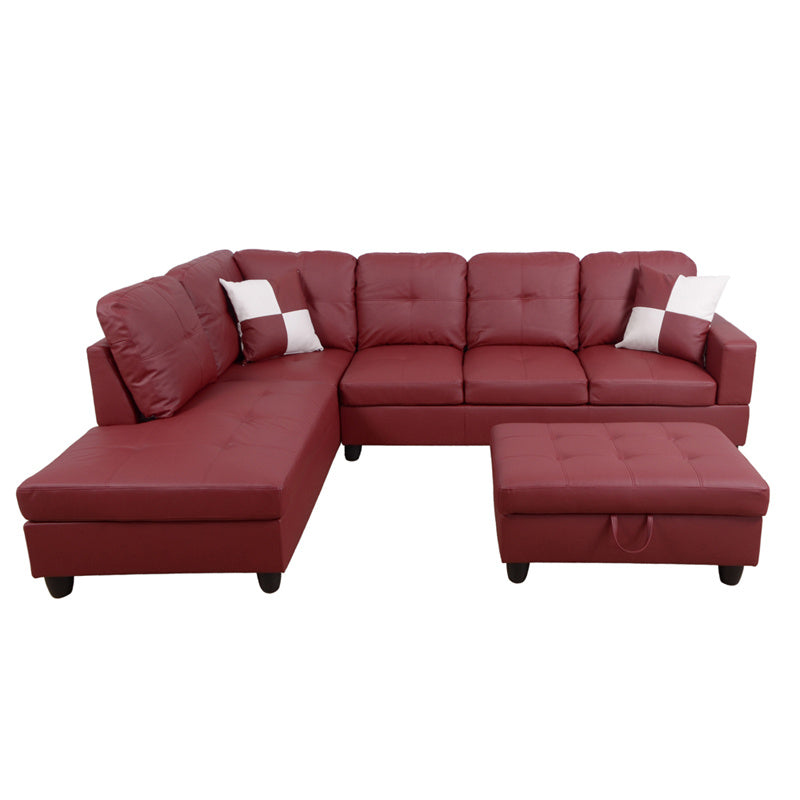 Red Faux Leather 3-Piece Couch Living Room Sofa Set