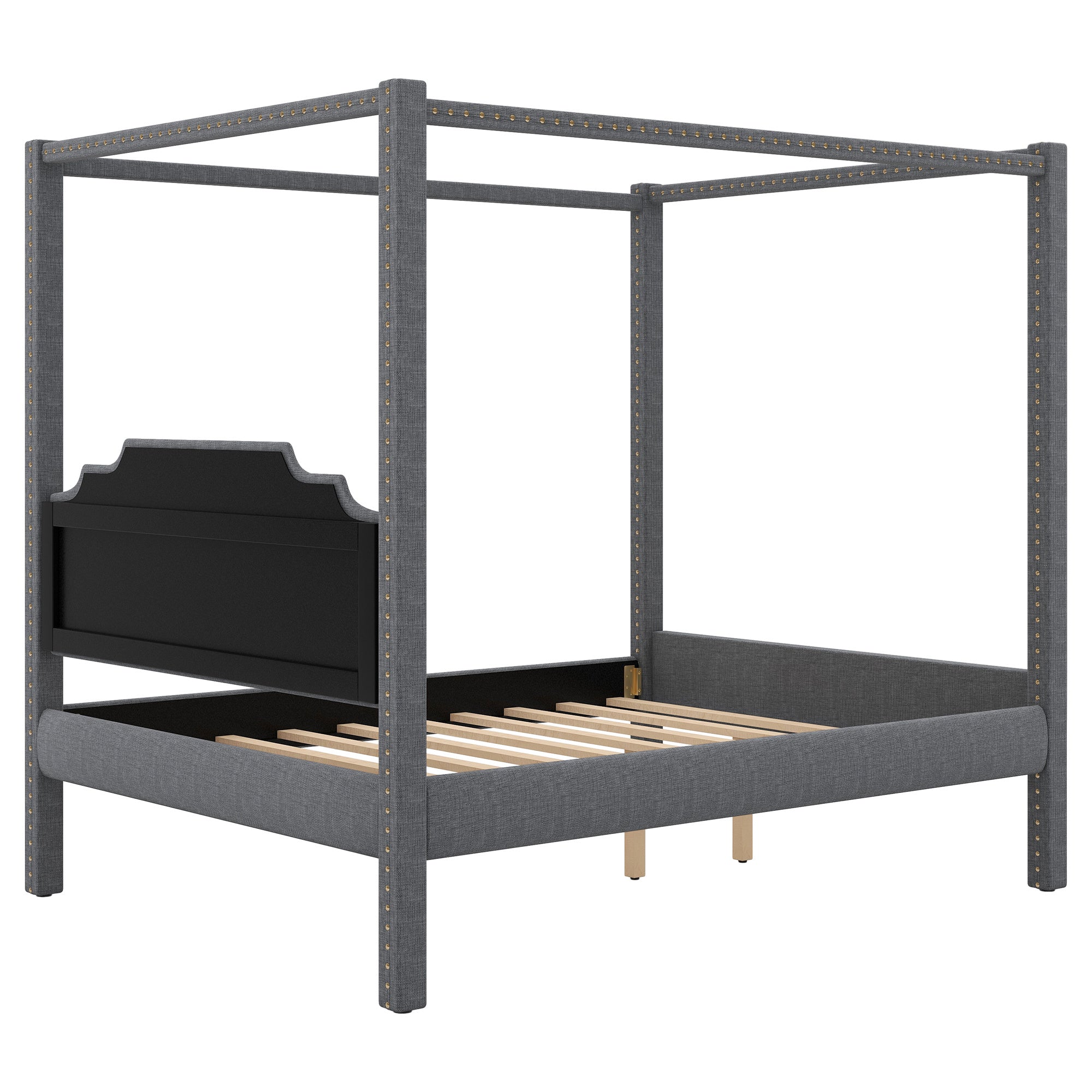 Queen Size Upholstery Canopy Platform Bed with Headboard,Support Legs