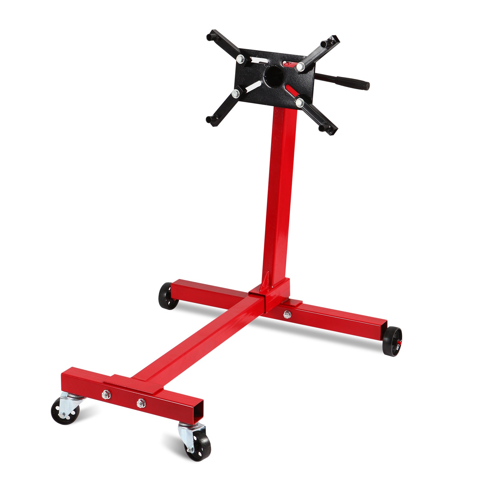 Auto Repair Rebuild Steel Engine Stand Folding Motor Hoist Dolly Mover Jack with 360 Degree Rotating Head, 1000 LB Capacity, Red