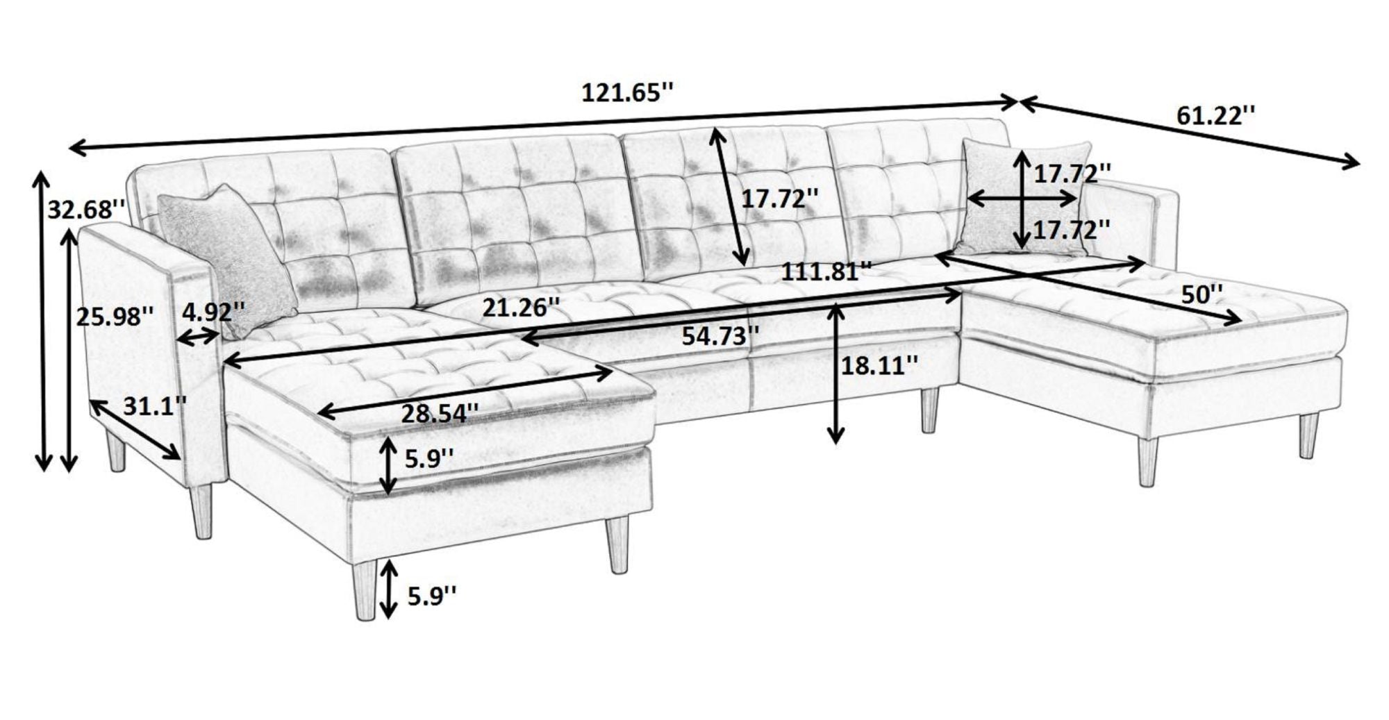 U-shaped sofa Tech PU Leather Chaise Sofa