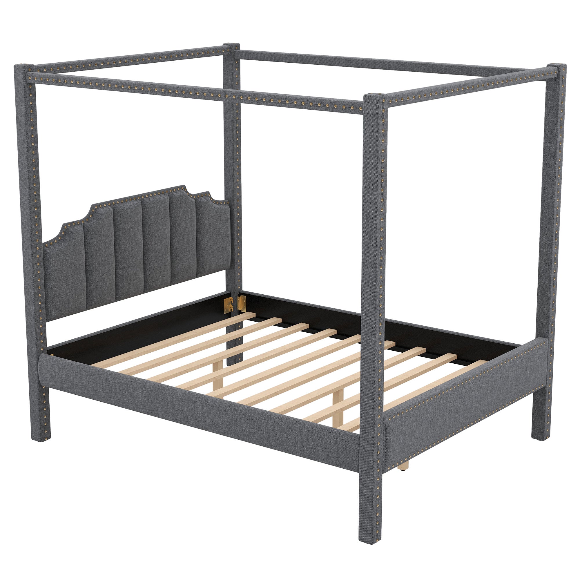 Queen Size Upholstery Canopy Platform Bed with Headboard,Support Legs