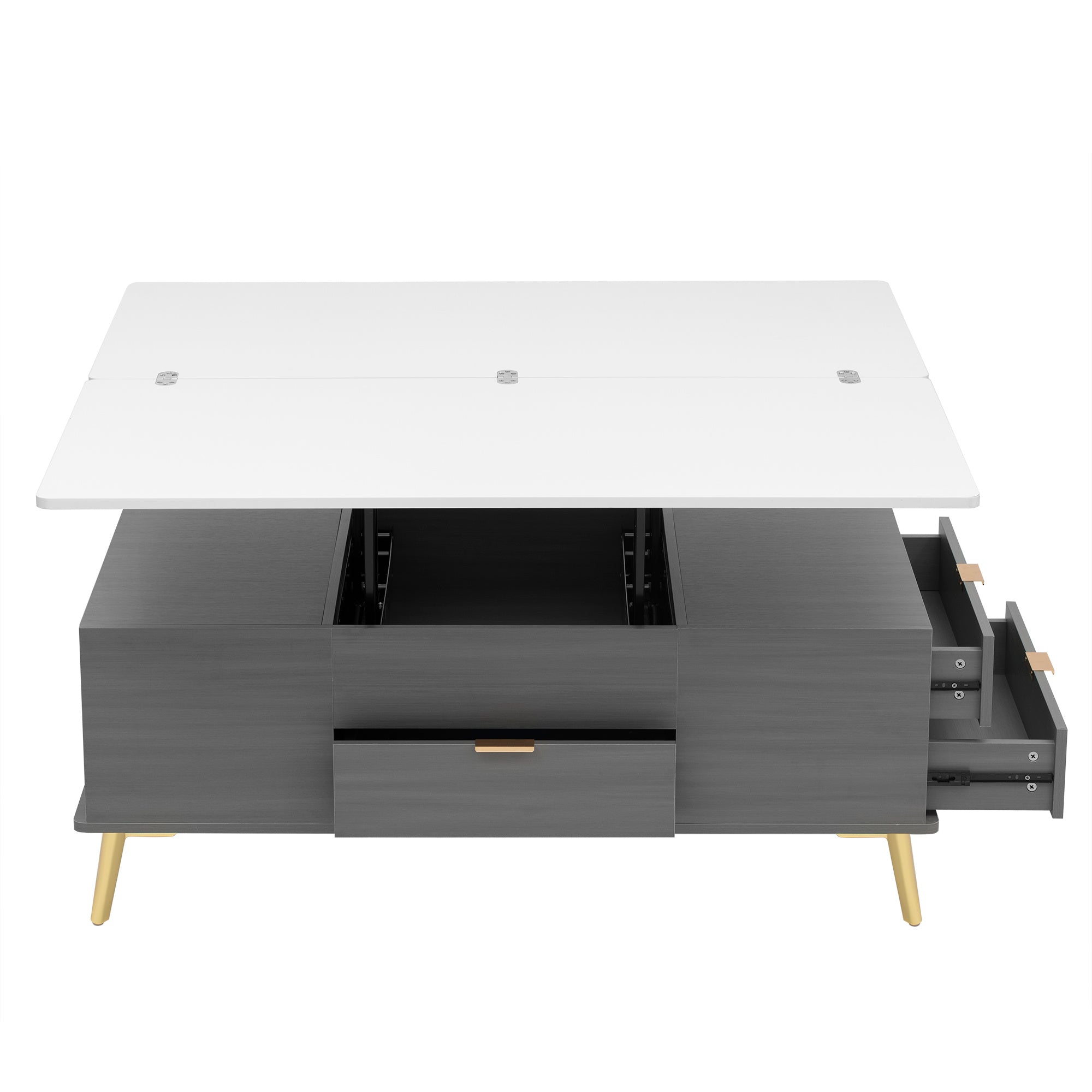 Modern Lift Top Coffee Table Multi Functional Table with Drawers in Gray & White