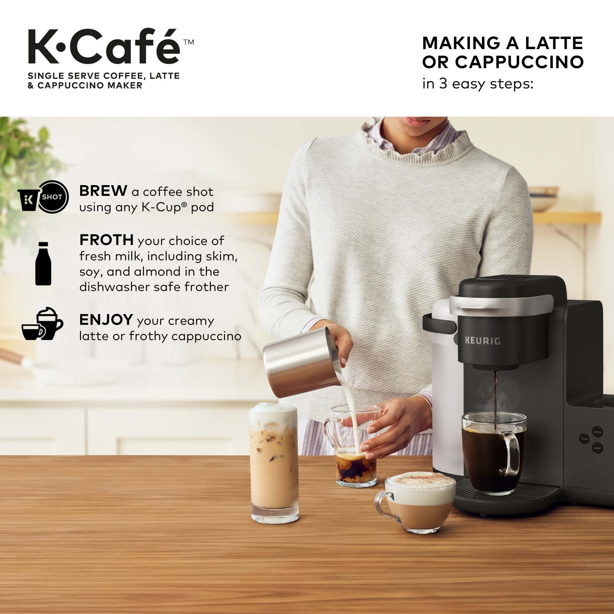 K-Cafe Single Serve K-Cup Coffee Maker, Latte Maker and Cappuccino Maker, Dark Charcoal