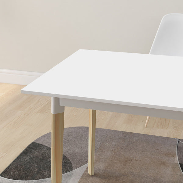 Modern Dining Table 47 Inch Kitchen Table Rectangular Top with Solid Wood Leg-White