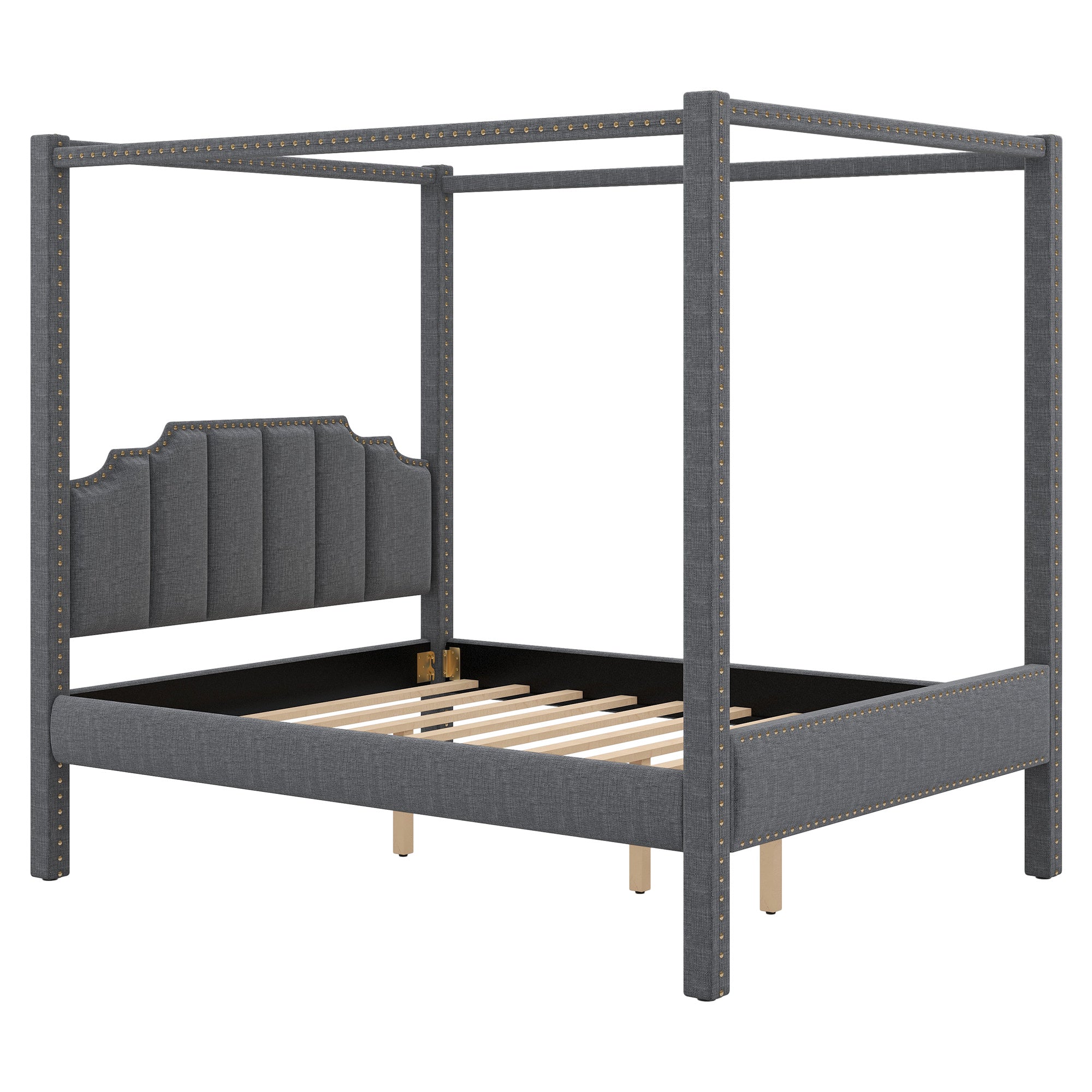 Queen Size Upholstery Canopy Platform Bed with Headboard,Support Legs